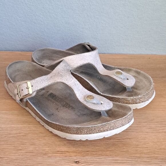 Birkenstock Gizeh Women’s Size 9 / EU 40 Pink Vegan Toe-Post Sandals Shimmer - Picture 1 of 11
